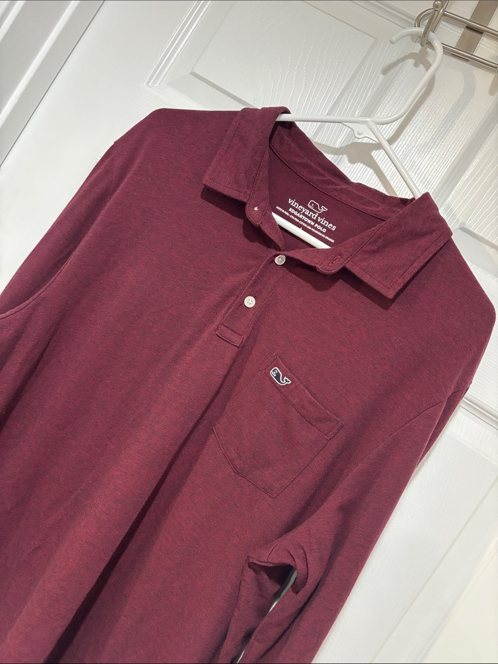 VINEYARD VINES Burgundy Men's Edgartown Long-Sleeve Polo Pima Cotton Blend